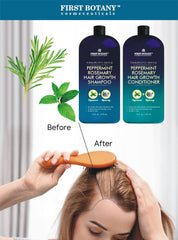 First Botany peppermint rosemary conditioner bottle delivering smoother hair and detangling ease.