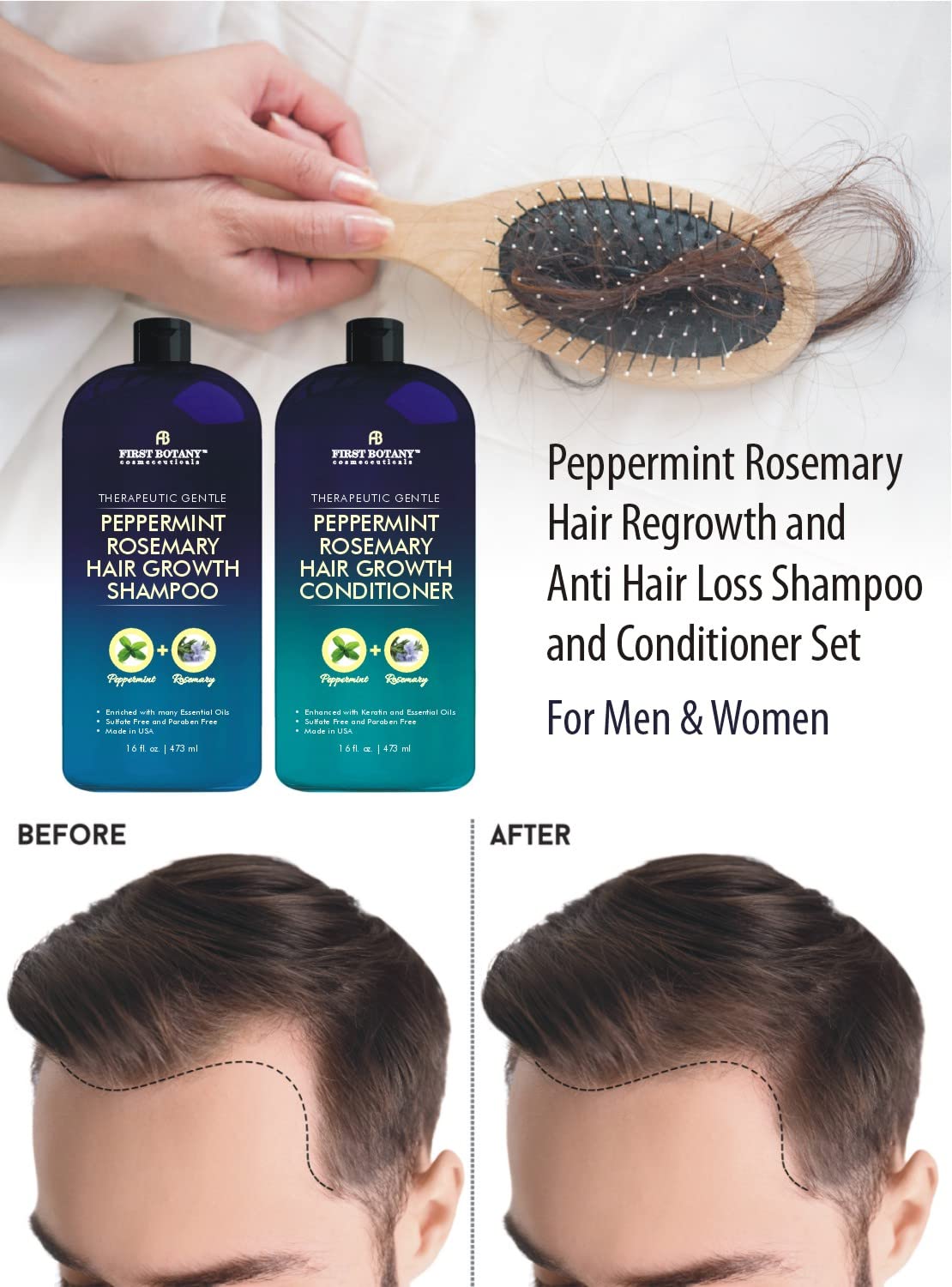 First Botany peppermint rosemary scalp hydration close-up showing refreshed roots.