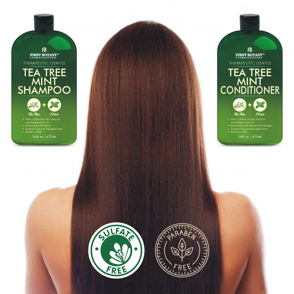 First Botany Tea Tree Mint Conditioner being applied for smooth, manageable hair.