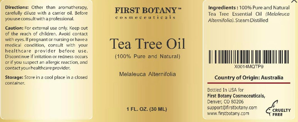 First Botany Tea Tree Oil bottle pour shot highlights easy usage and portability.