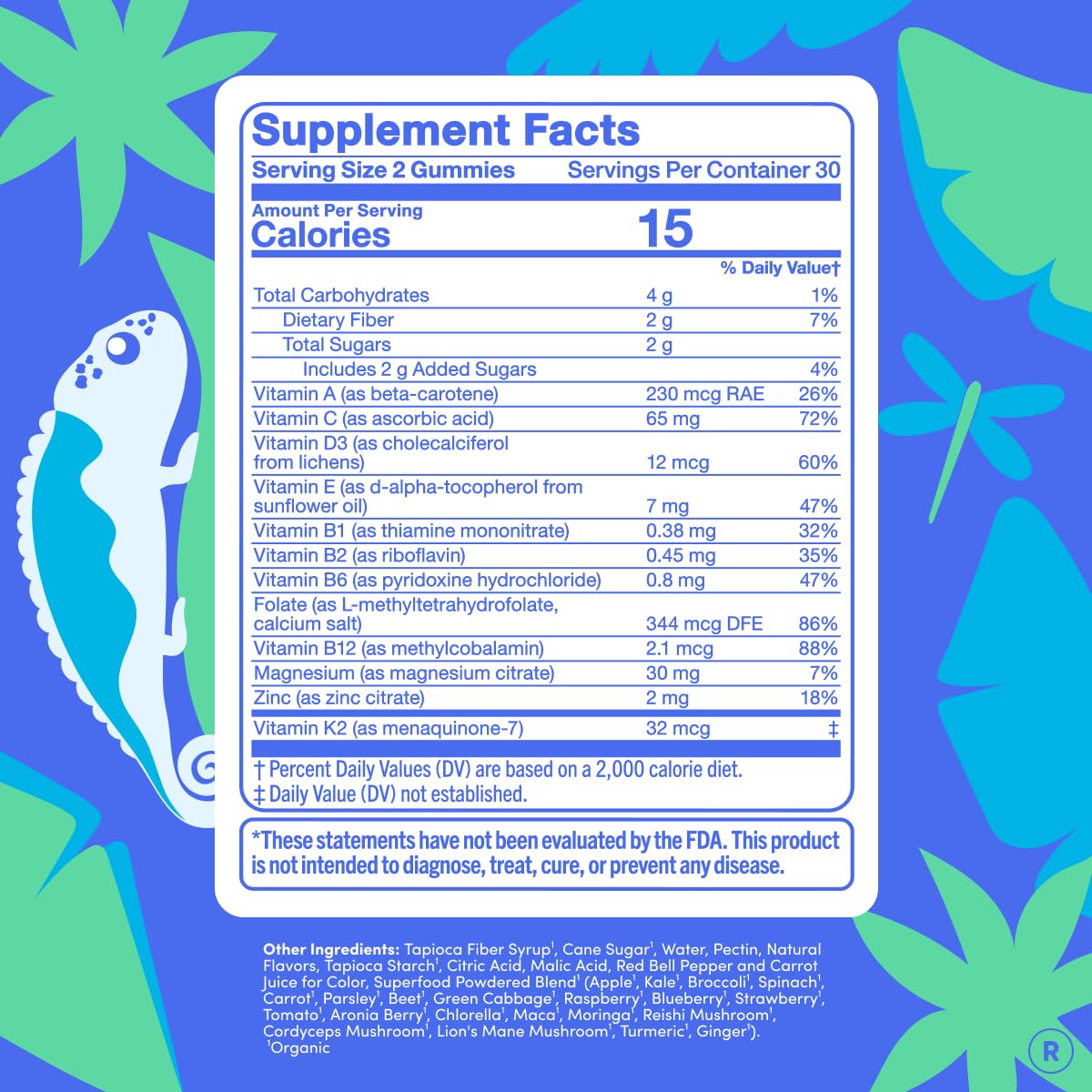 FIRST DAY organic fruit and veggie blend label highlights plant-based nutrients