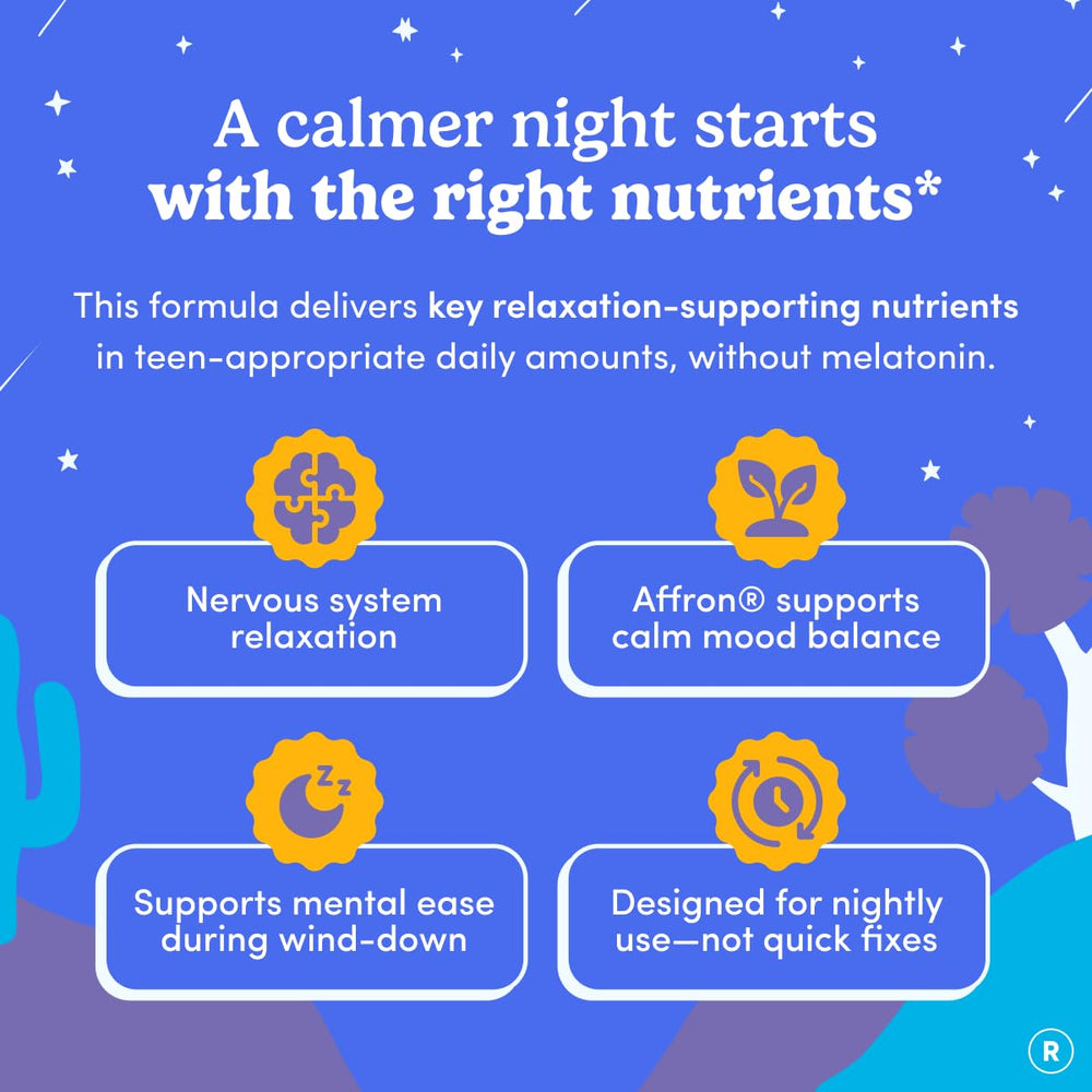 No melatonin label on First Day Nighttime Reset, hormone-free sleep support option.