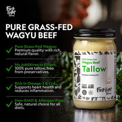 First Light Wagyu Tallow glass jar on counter, clean ingredient for keto meals