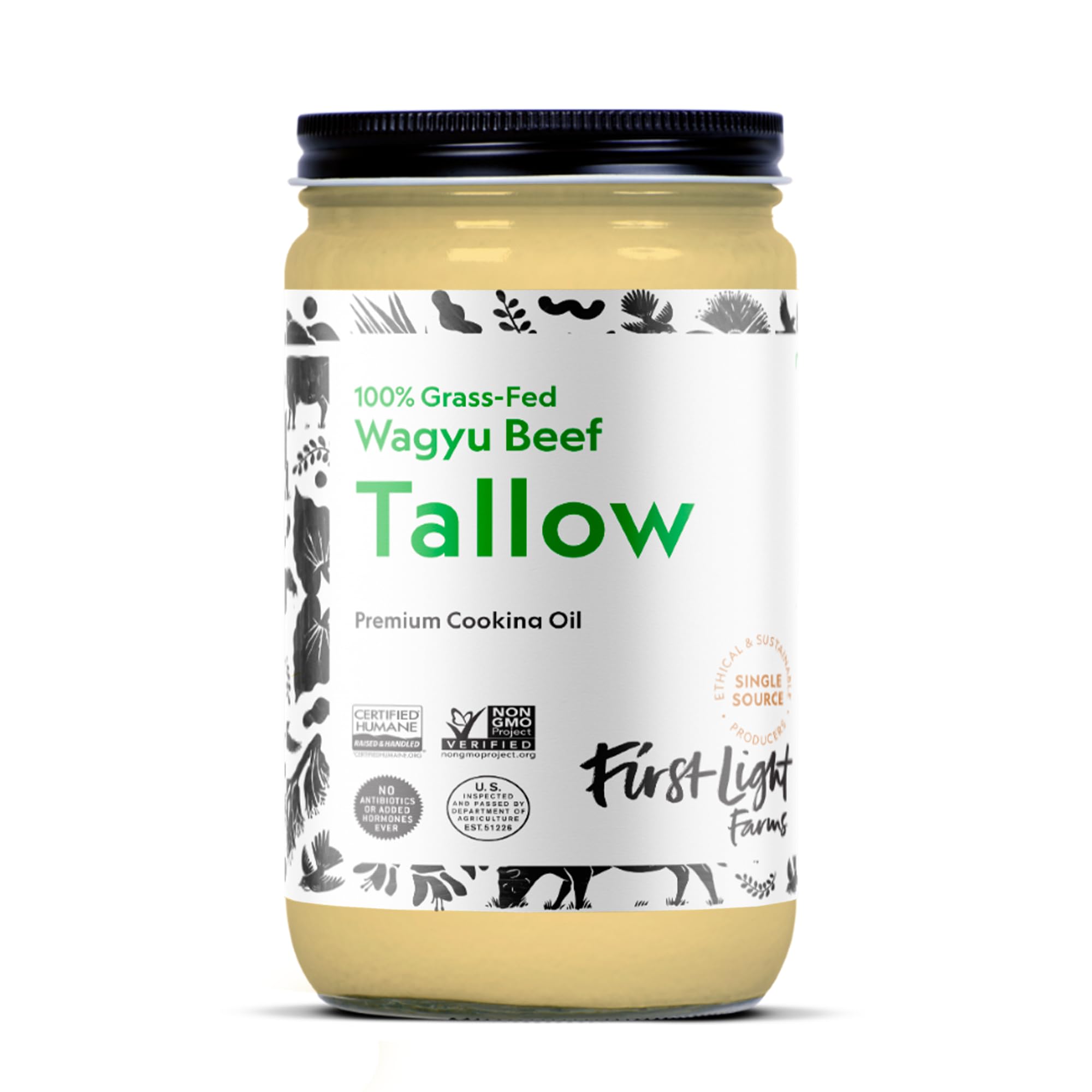 First Light Wagyu Tallow jar closeup highlighting premium grass-fed fat for versatile cooking