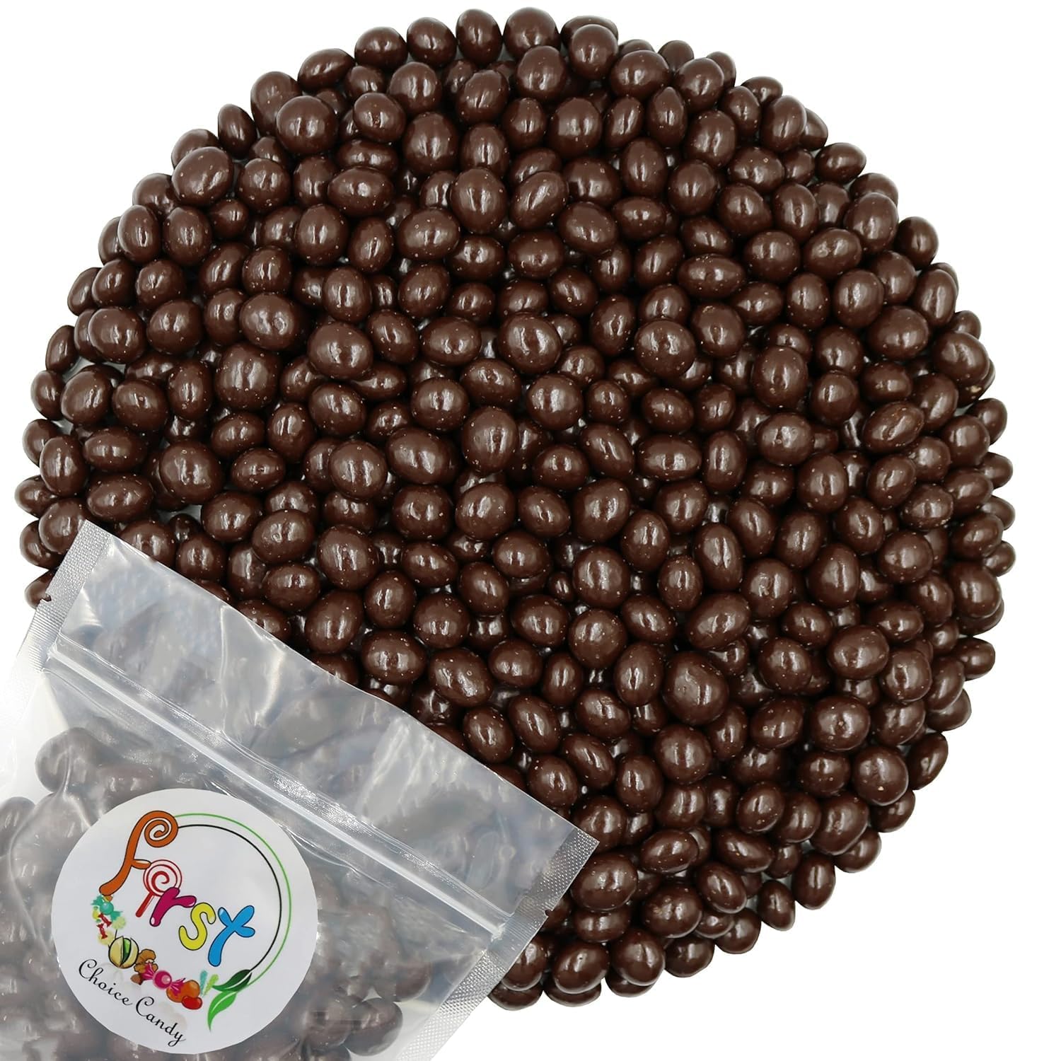 FirstChoiceCandy chocolate covered espresso beans 2lb pack closeup of glossy coating