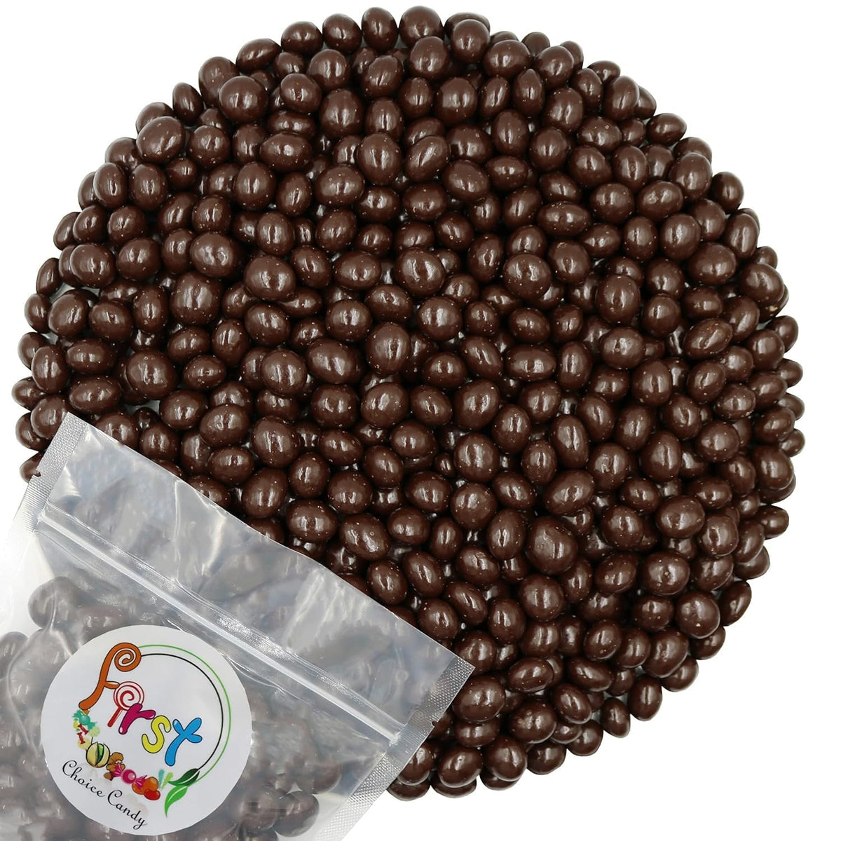 FirstChoiceCandy chocolate covered espresso beans 2lb pack closeup of glossy coating