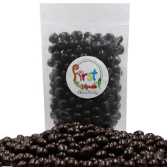 FirstChoiceCandy espresso beans in dark chocolate closeup with roasted aroma