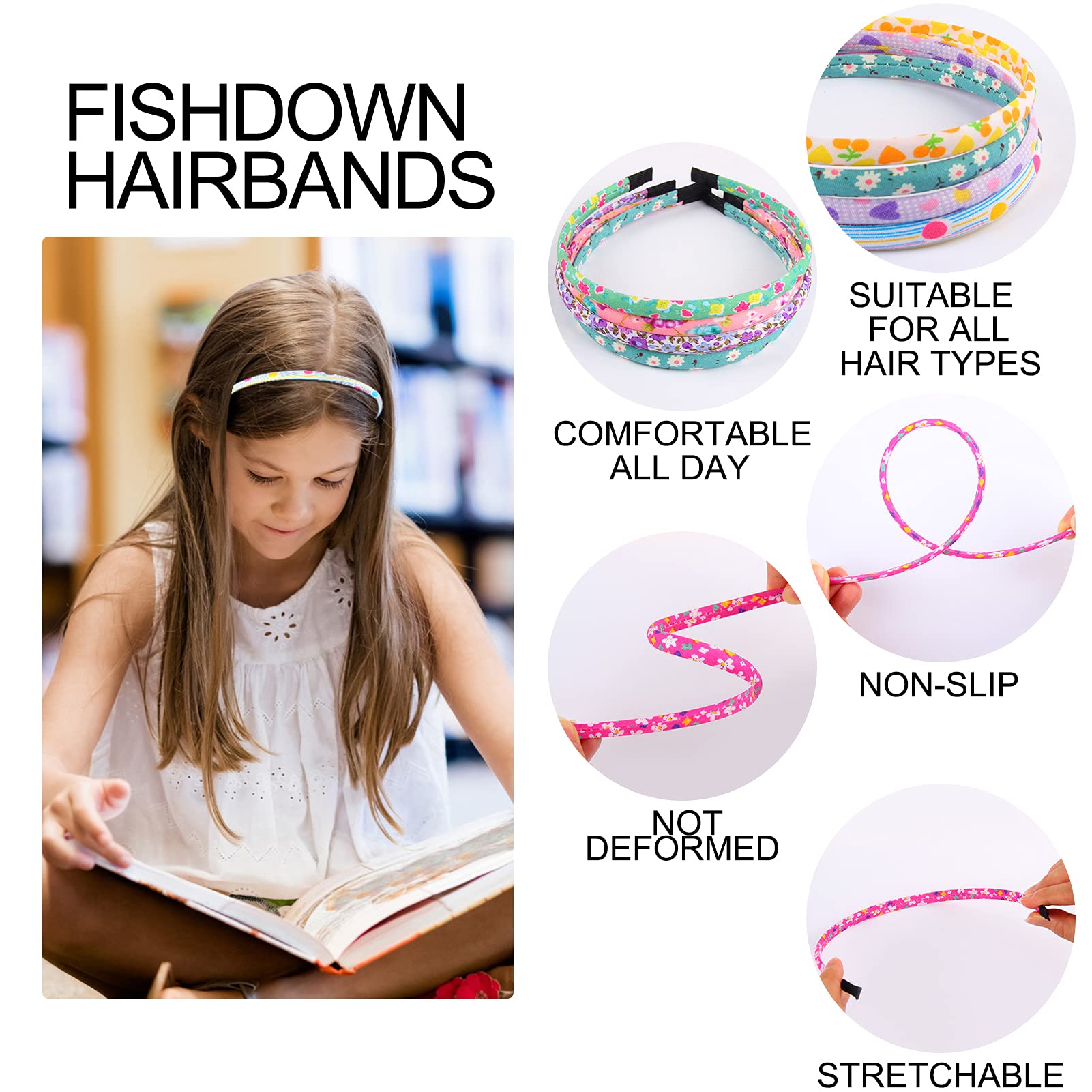 Fishdown headbands feature different patterns for versatile styling options.