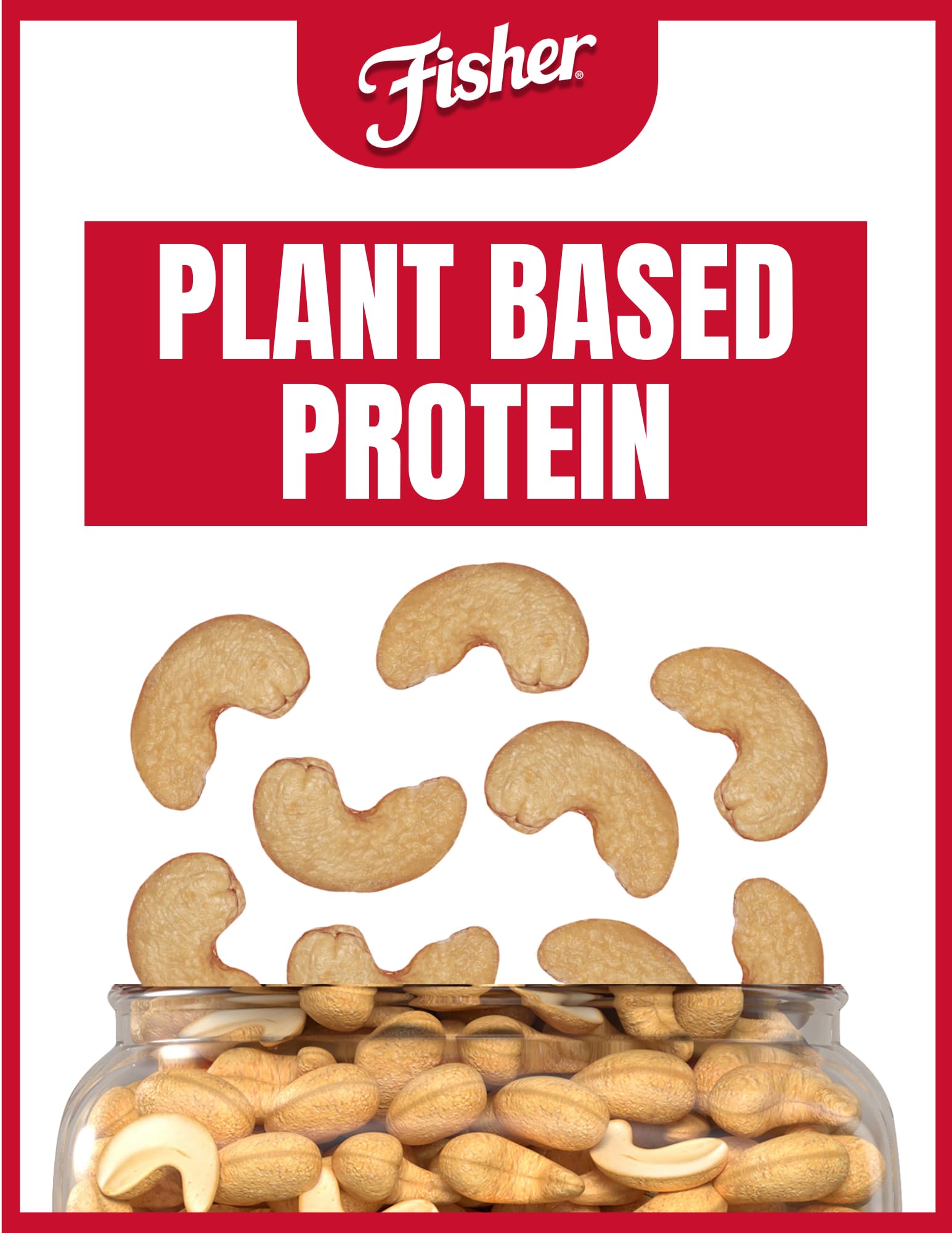 Fisher cashews sea-salt seasoning visual emphasizes simple ingredients you can trust.