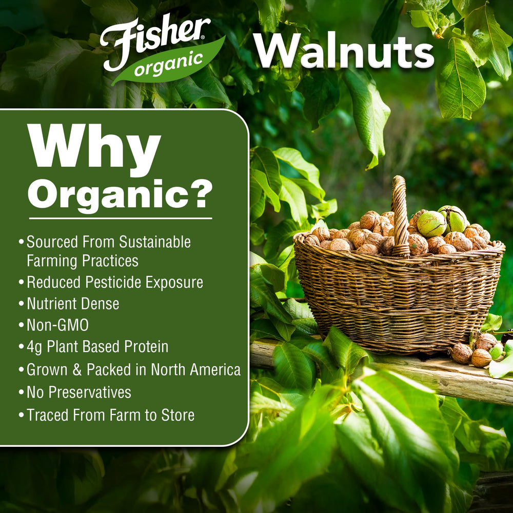 California-grown USDA organic walnuts from Fisher Chef's Naturals on a kitchen counter