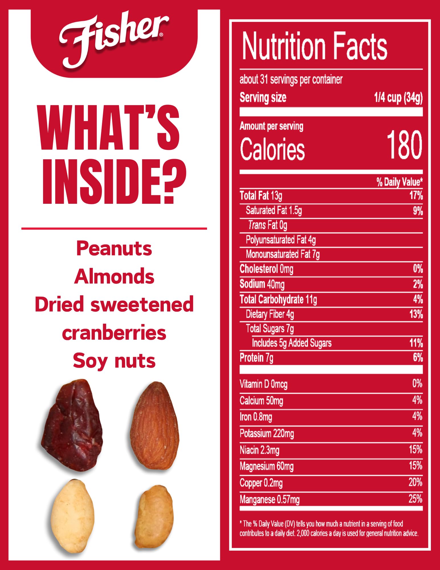 Fisher Chef's Naturals Hunger Fighter Trail Mix close-up serving, highlighting protein-packed portions for active days.