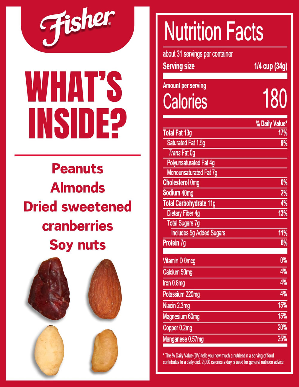 Fisher Chef's Naturals Hunger Fighter Trail Mix close-up serving, highlighting protein-packed portions for active days.