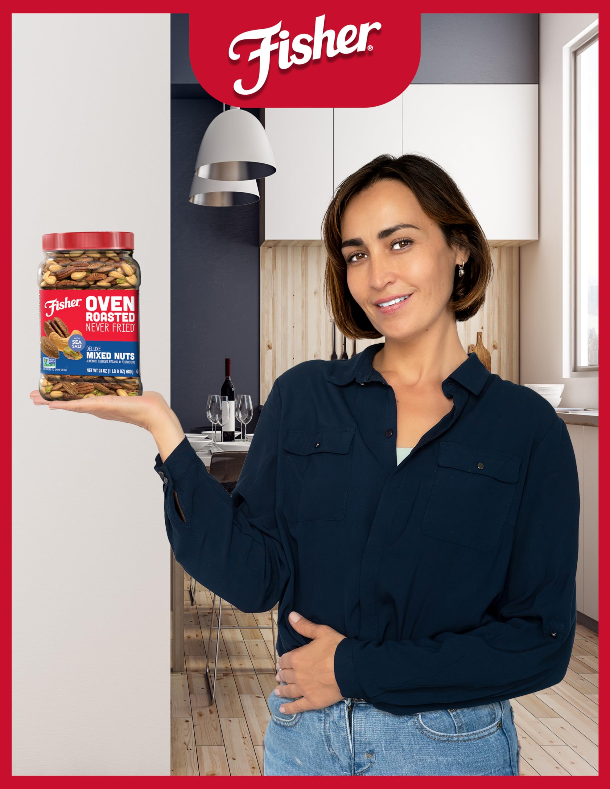 Fisher Non-GMO and gluten-free nuts ideal for mindful snacking.