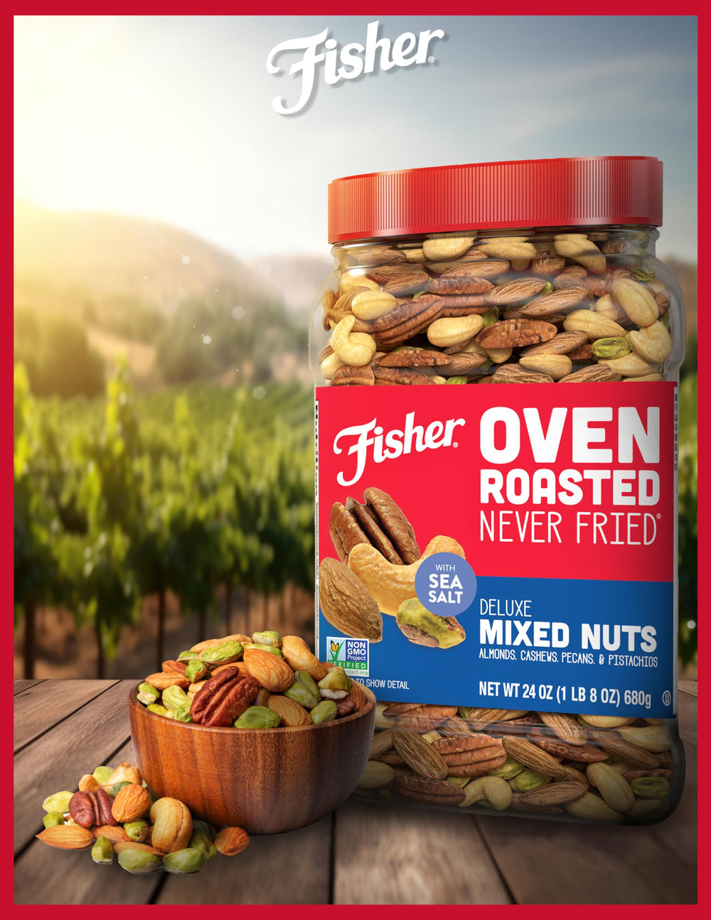 Fisher Nuts on a party spread show a savory, satisfying snack option.