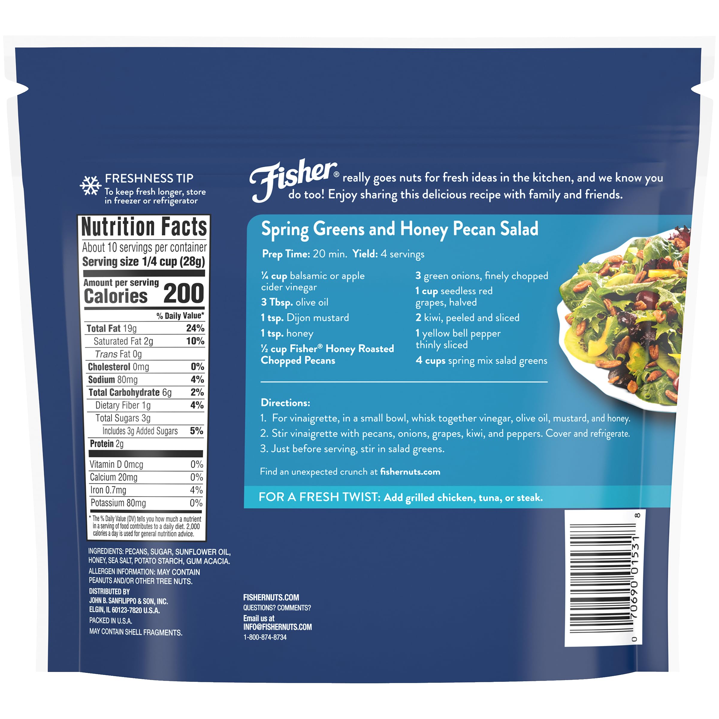Fisher Pecans chopped closeup, crispy texture ideal for salads and baking.