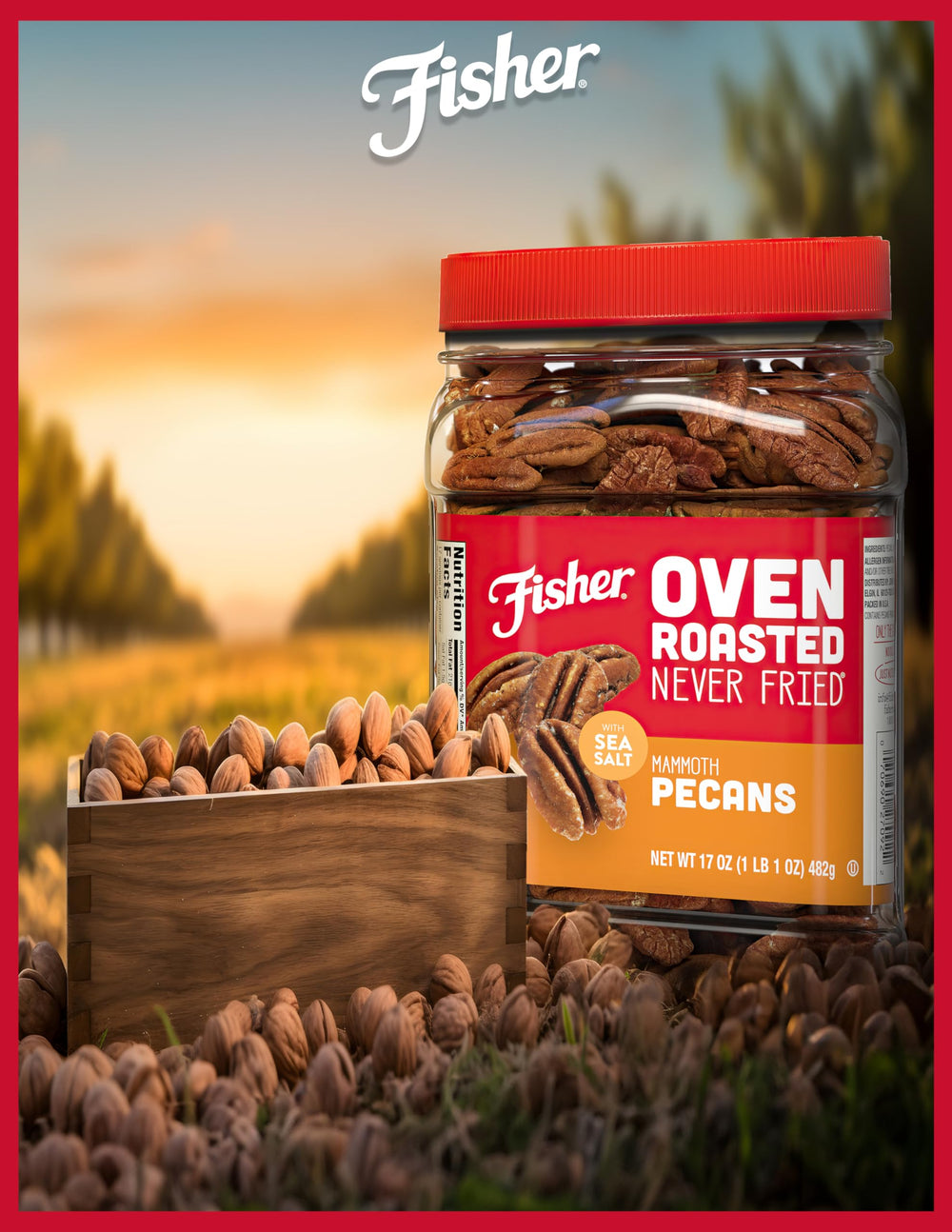 Fisher Pecans in bowl with glass ready to serve on salads or yogurt.