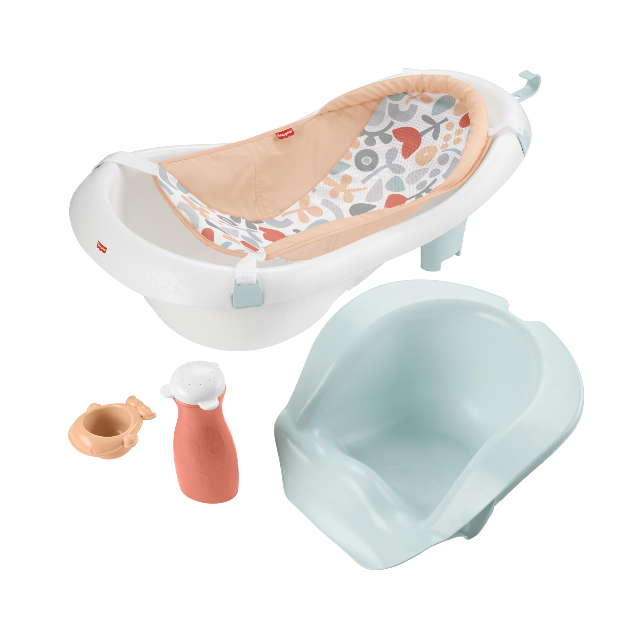 Fisher-Price baby bath with soft mesh sling supports newborns for gentle bathing