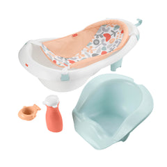 Fisher-Price baby bath with soft mesh sling supports newborns for gentle bathing