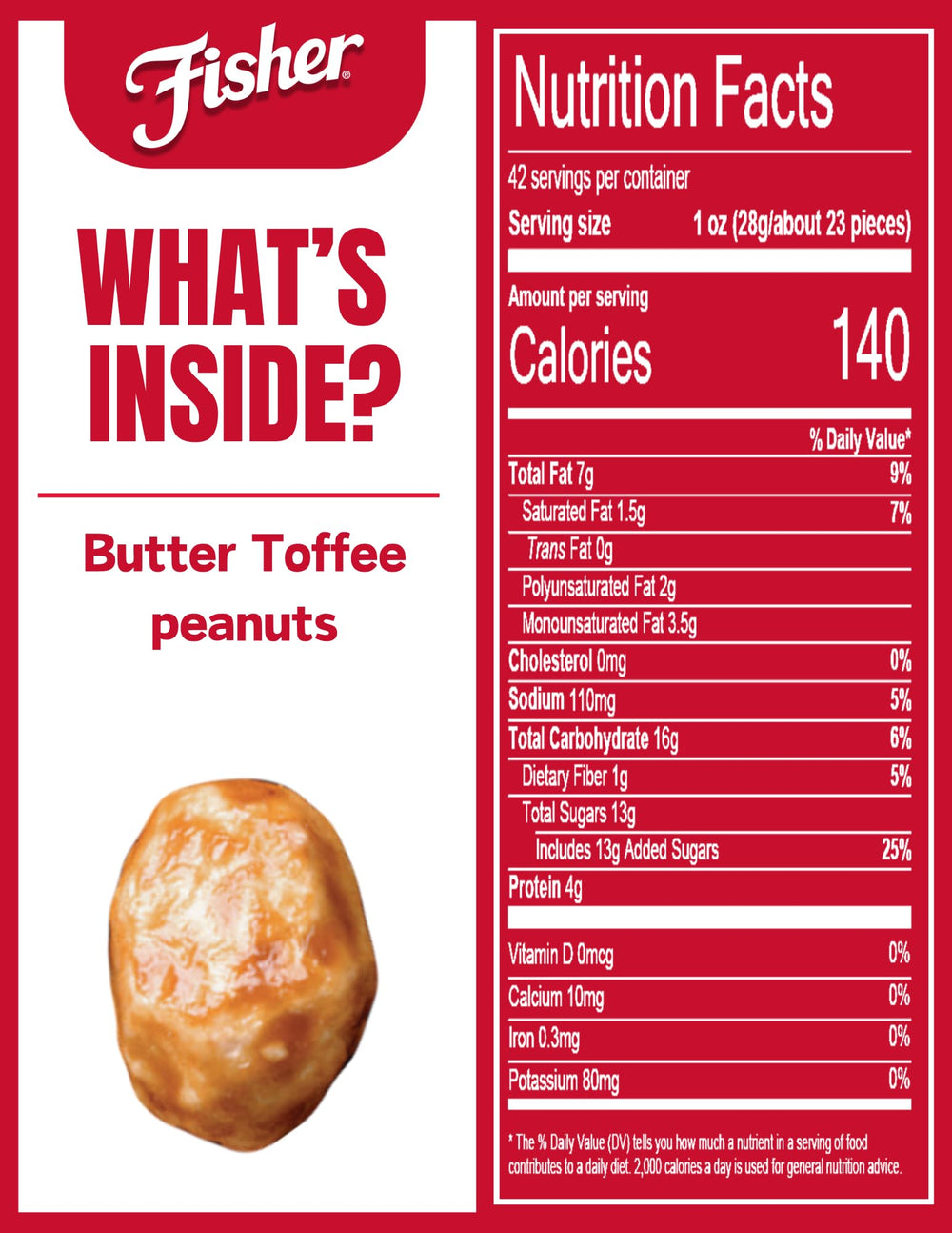 Fisher Butter Toffee Peanuts close-up reveals glossy coating and crunchy texture.
