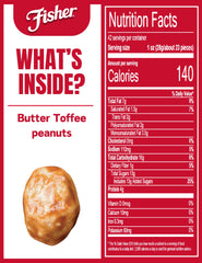 Fisher Butter Toffee Peanuts close-up reveals glossy coating and crunchy texture.