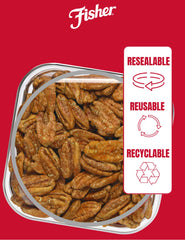 Fisher Snack Candied Pecans premium glaze adds gourmet flavor.