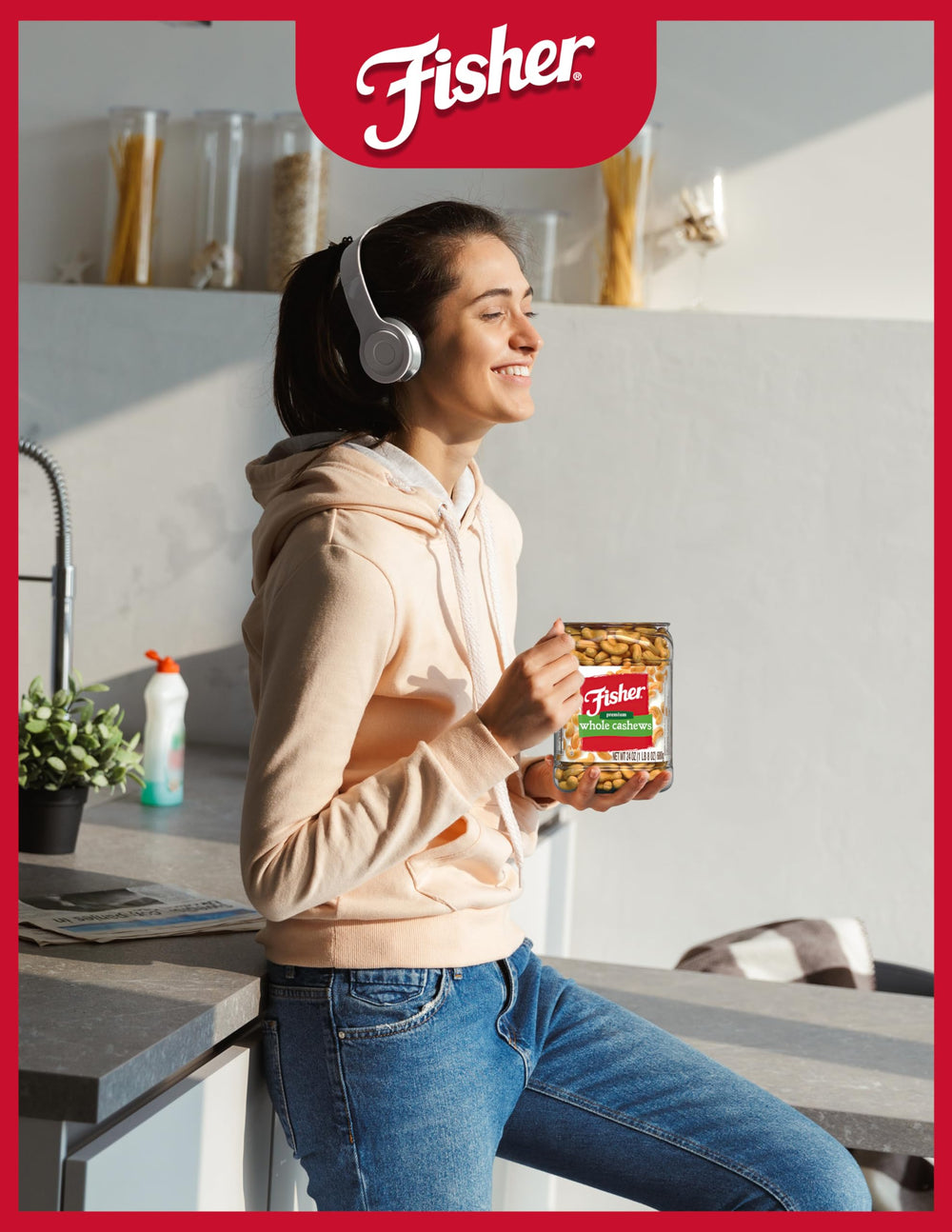 Fisher Snack Premium Whole Cashews packaging is 100% recyclable.