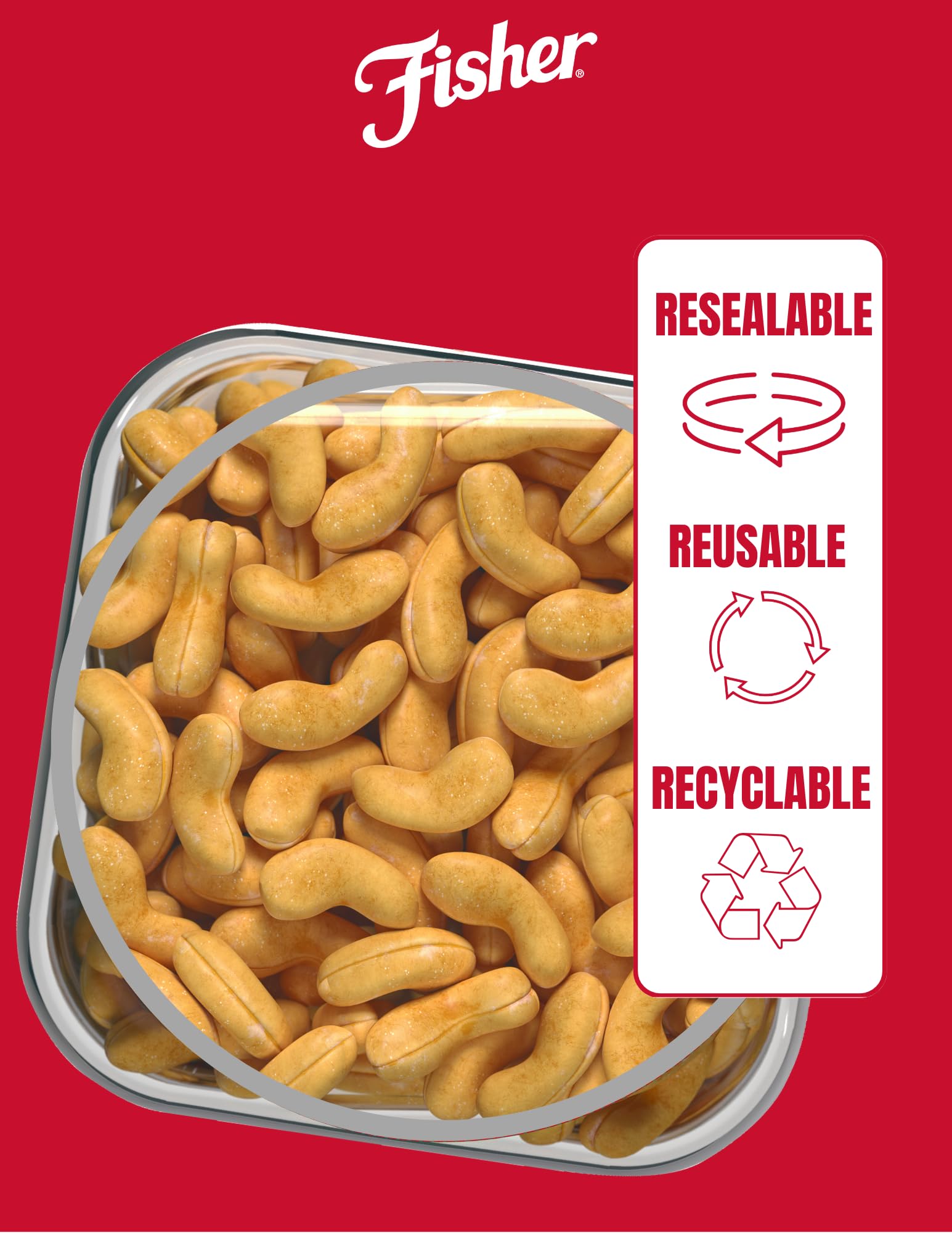 Fisher Snack Premium Whole Cashews in a bowl, ideal desk-side snack.