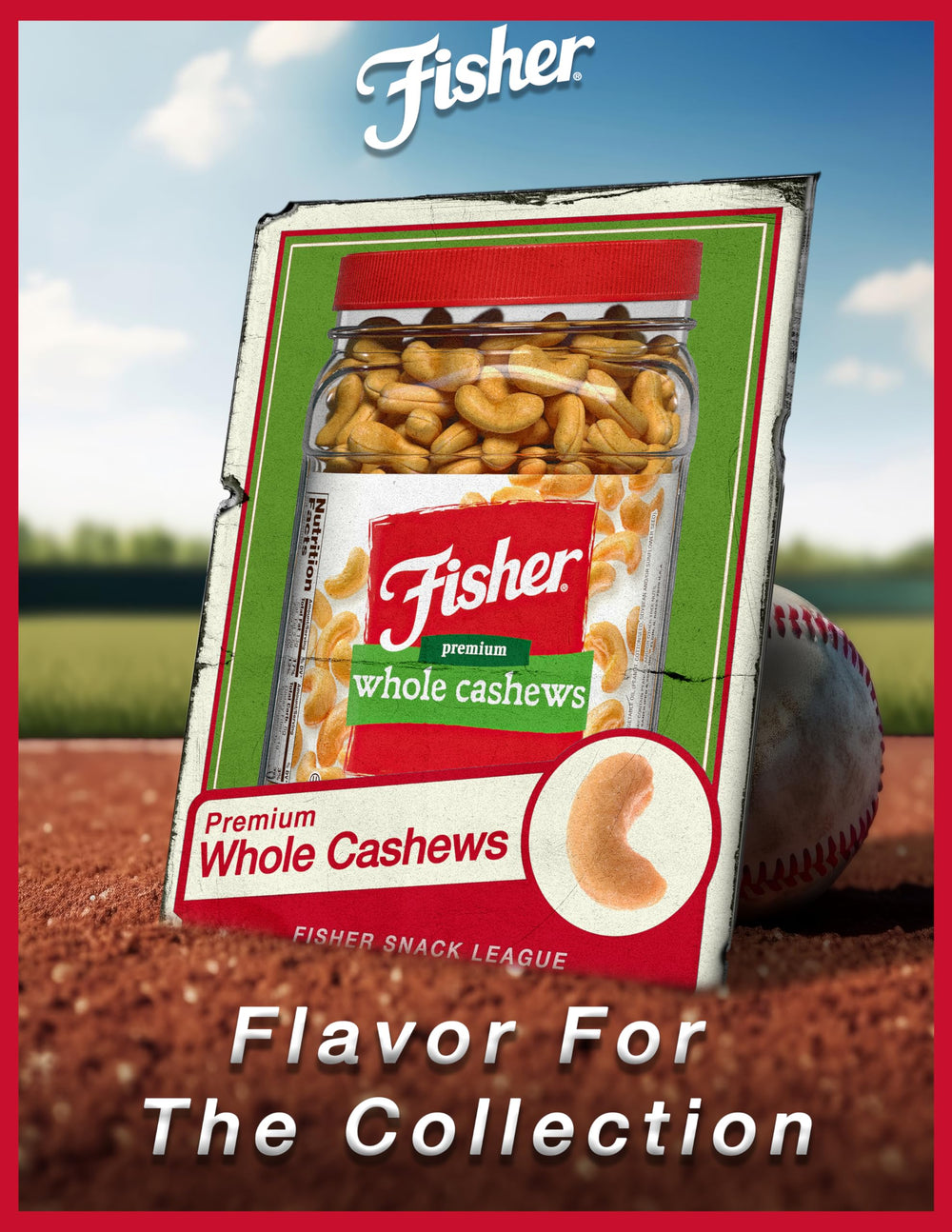 Fisher Snack Premium Whole Cashews in a pantry jar for easy access.