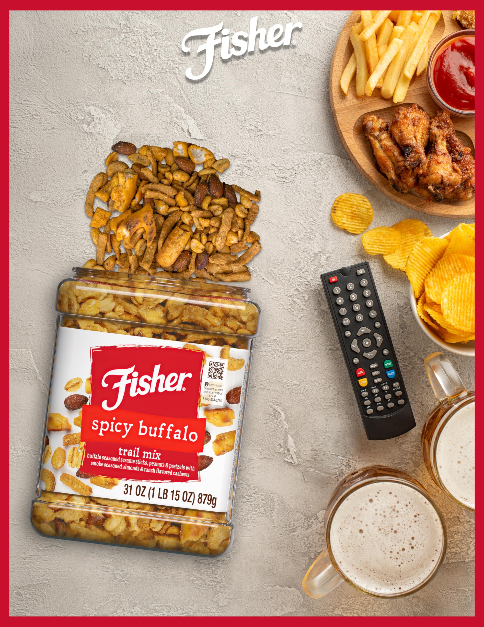 Pantry display of 31-ounce Fisher Buffalo Trail Mix on shelf