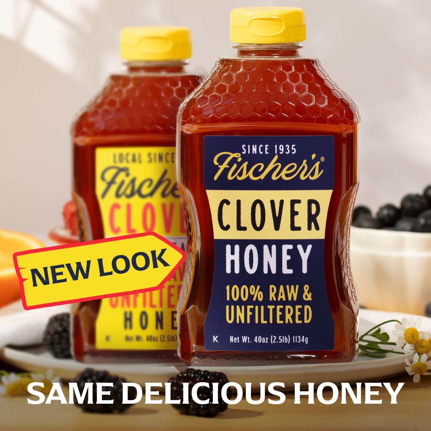 Fischer's Crystallized honey reveals natural purity; warm to restore texture.