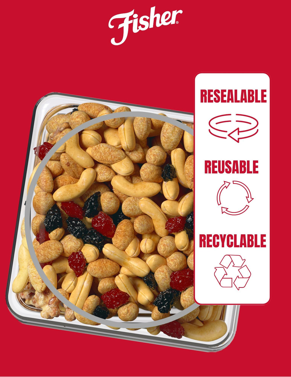 Cashews, walnuts, and cranberries featured in Fisher's Sweet Nut Trail Mix