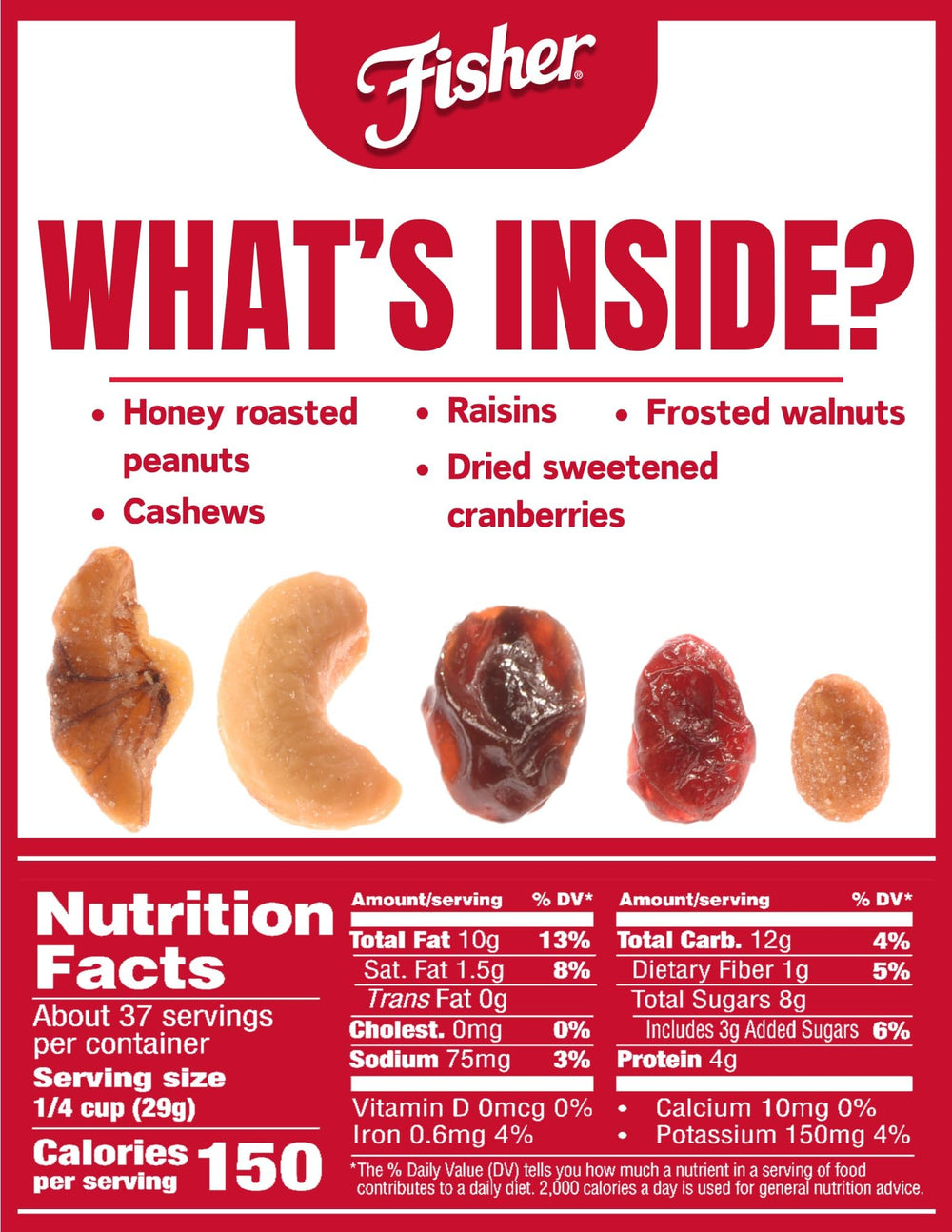 Close-up of peanuts in Fisher's trail mix showing honey roasting