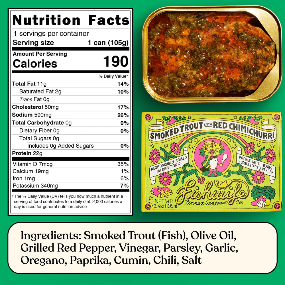 Close-up of Fishwife rainbow trout chimichurri flavor profile
