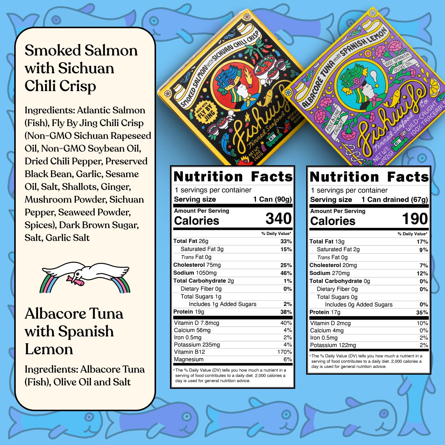 Fishwife Smoked Salmon with Sichuan chili crisp tin adds spicy flair to meals.