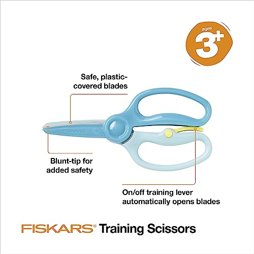 Plastic-covered blades protect fingers during arts and crafts.
