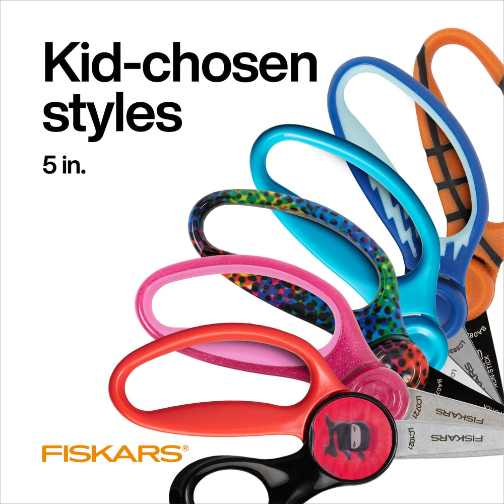 Fiskars SoftGrip blunt-tip kids scissors blunt-tip close-up shows safety feature