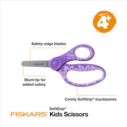 Fiskars SoftGrip blunt-tip kids scissors purple design with ergonomic handles