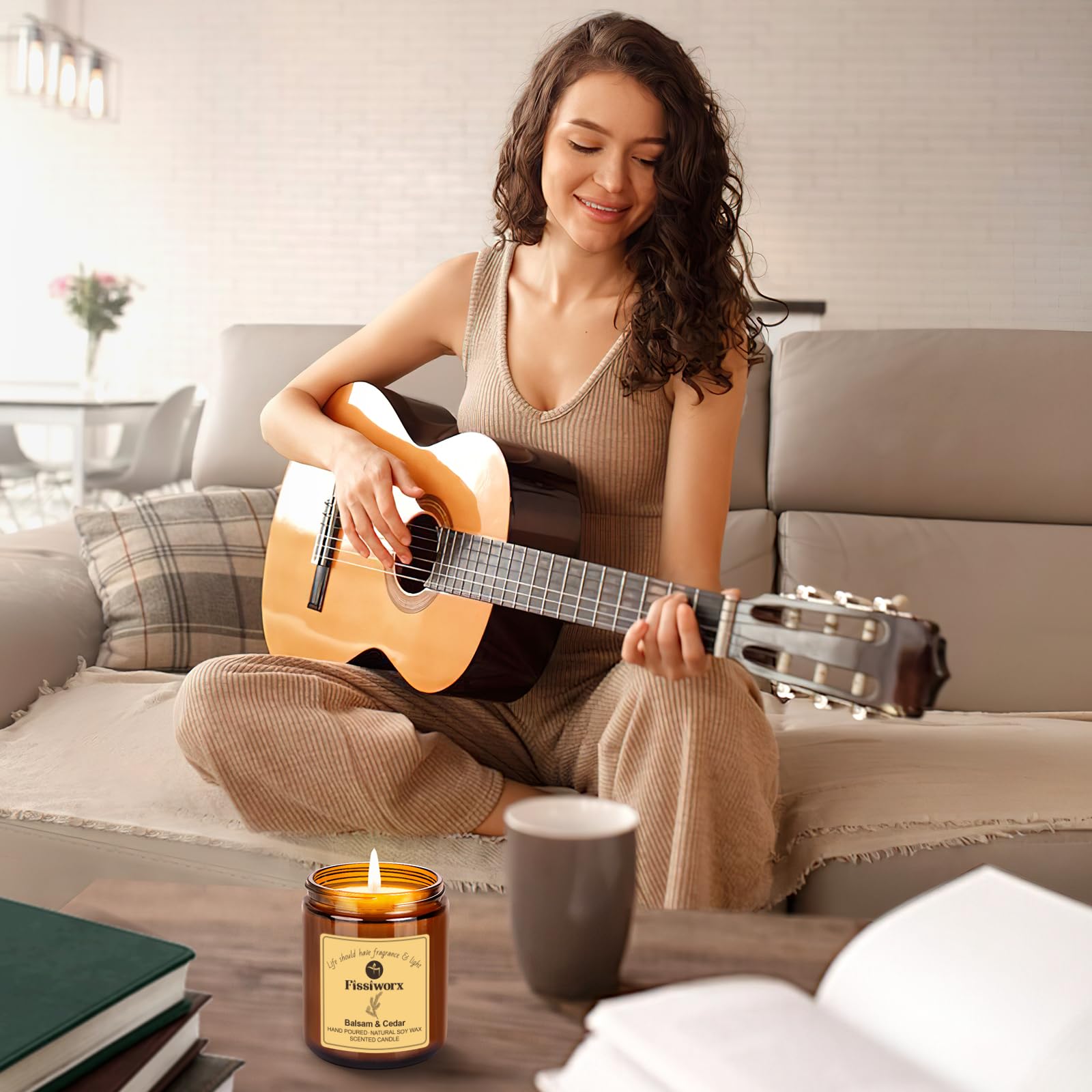 Fissiworx Vanilla candle enhances yoga sessions with calming scent.