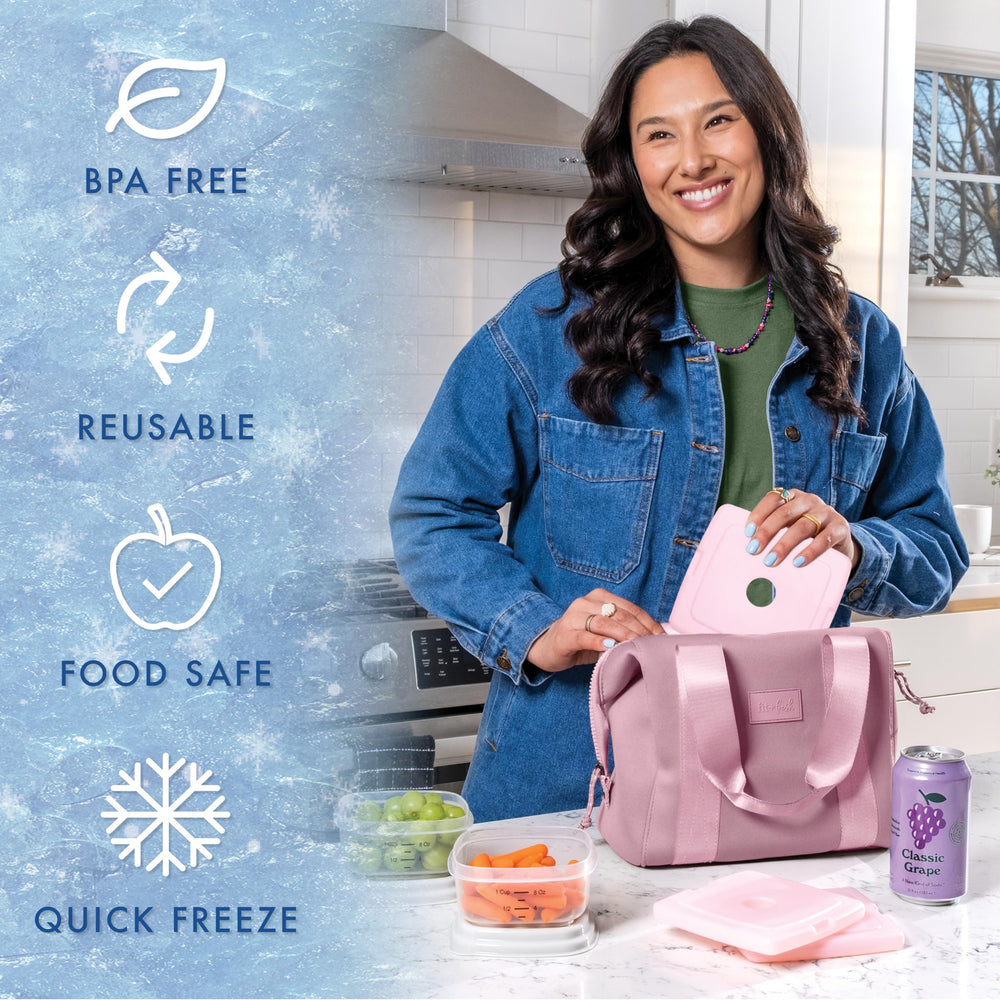 Fit & Fresh Cool Coolers 4-pack layout highlights durable, reusable cooling.
