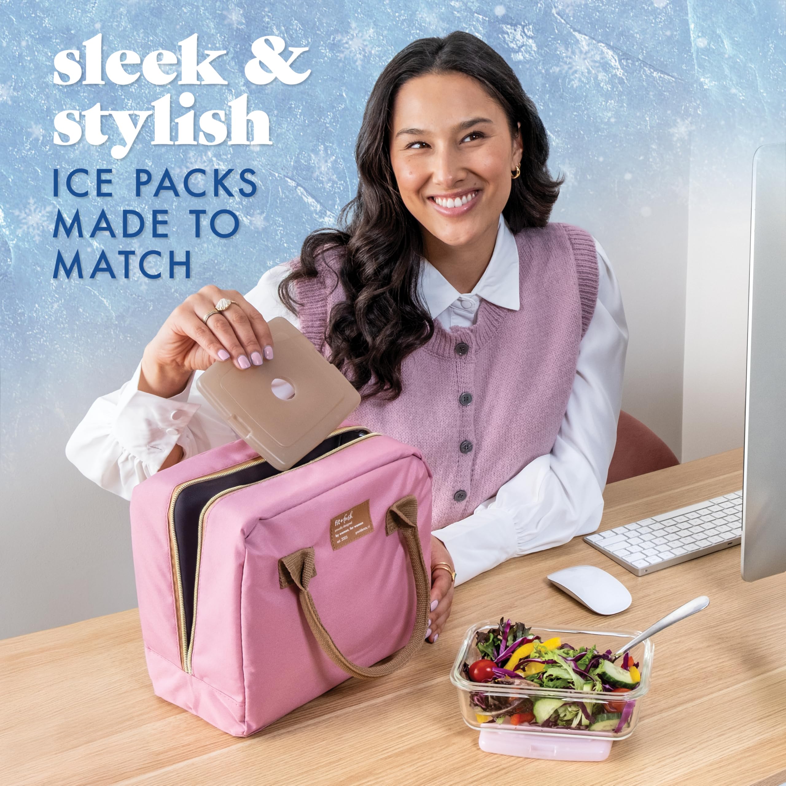 Fit and Fresh multi-color design complements stylish lunch bags for everyday use.
