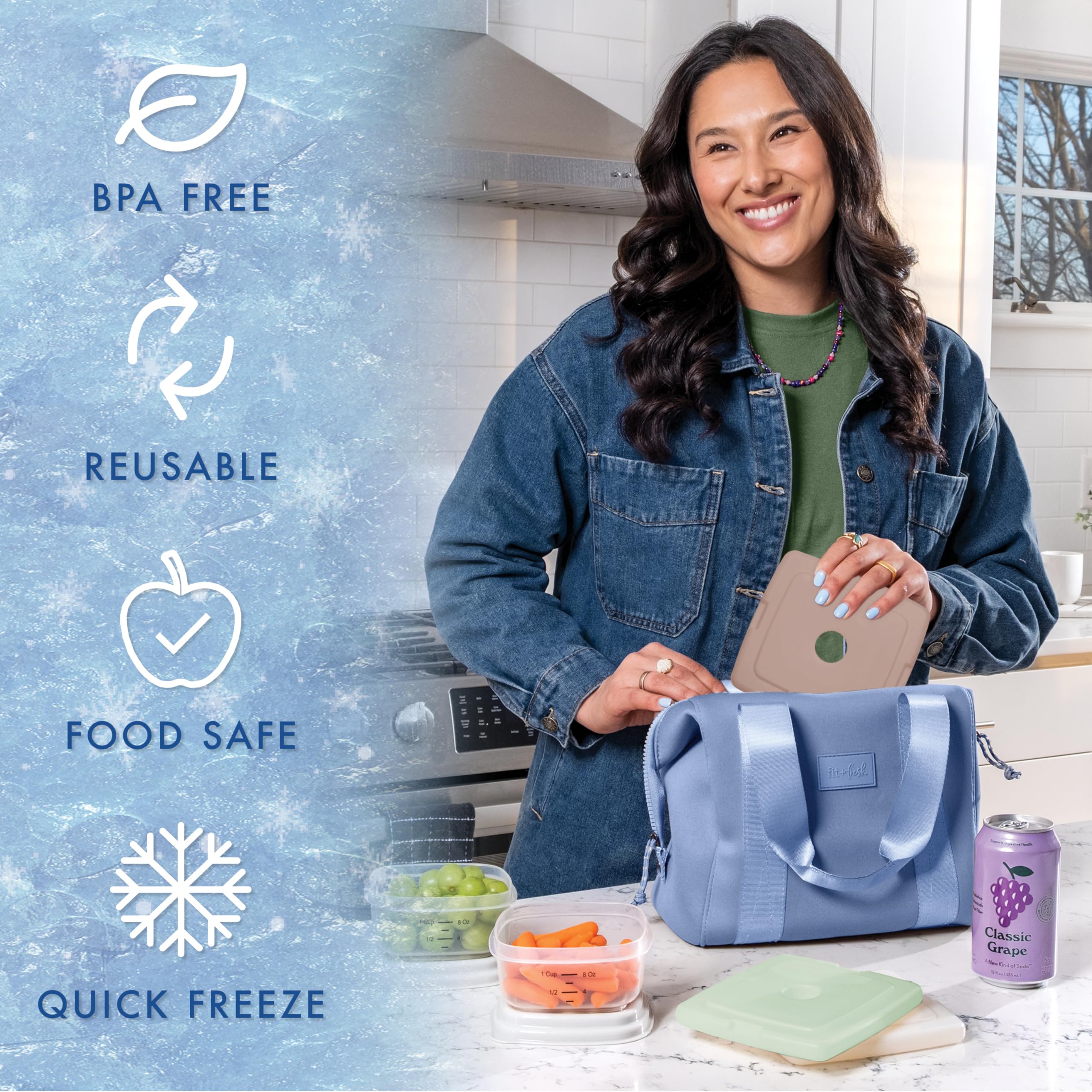Fit and Fresh slim ice packs quickly freeze and stay cold longer.