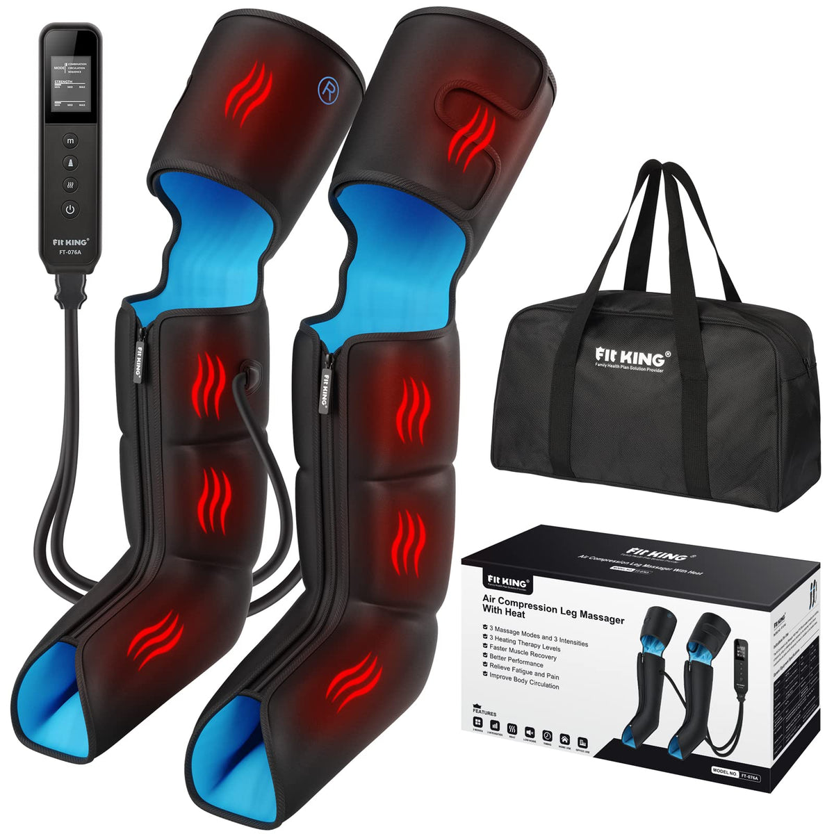 Fit King air compression leg massager boots covering feet to thighs for full leg relaxation