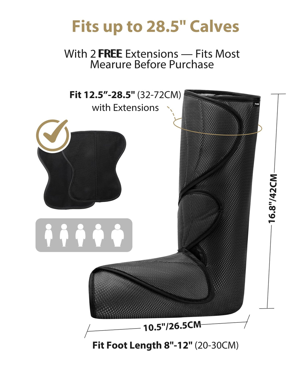 FIT KING leg massager size extensions enable adjustable fit for all users.