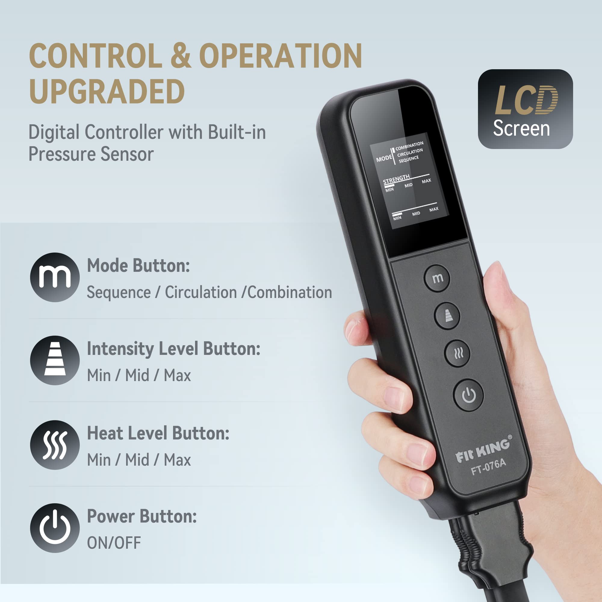 Fit King sequential compression patterns simulating kneading and squeezing