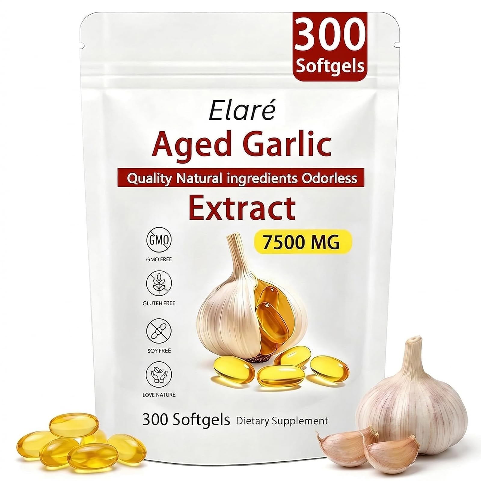 FITactic Elare aged garlic extract softgels displaying high 7500mg potency for daily wellness