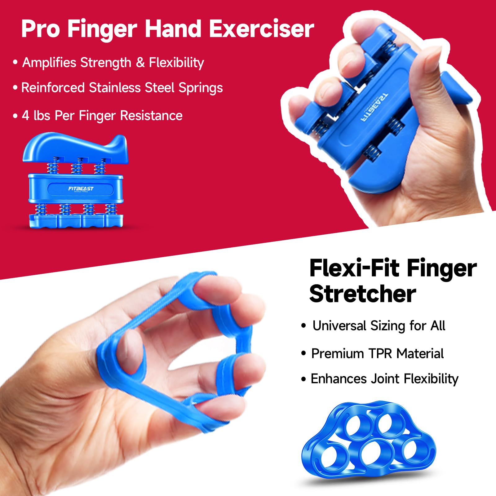 A user uses the FitBeast grip strengthener to build forearm strength.