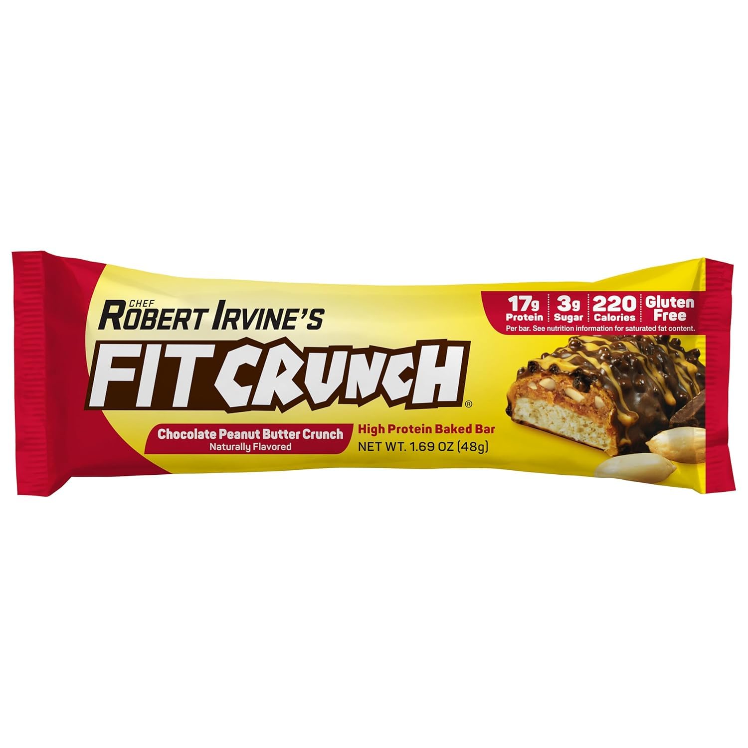 FITCRUNCH Peanut Butter Crunch bar with Gluten Free label for inclusive snacking.