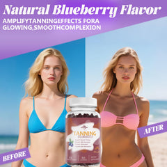 FitEval Tanning Gummies bottle label shows vegan, sugar-free formula for clean daily use.