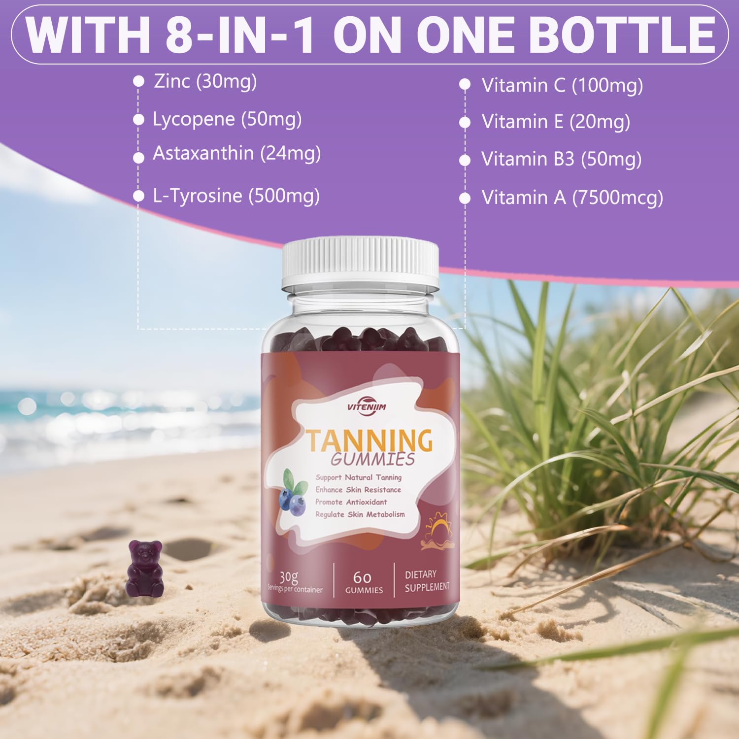 FitEval Tanning Gummies natural brightness conveys antioxidant-rich support for balanced skin tone.
