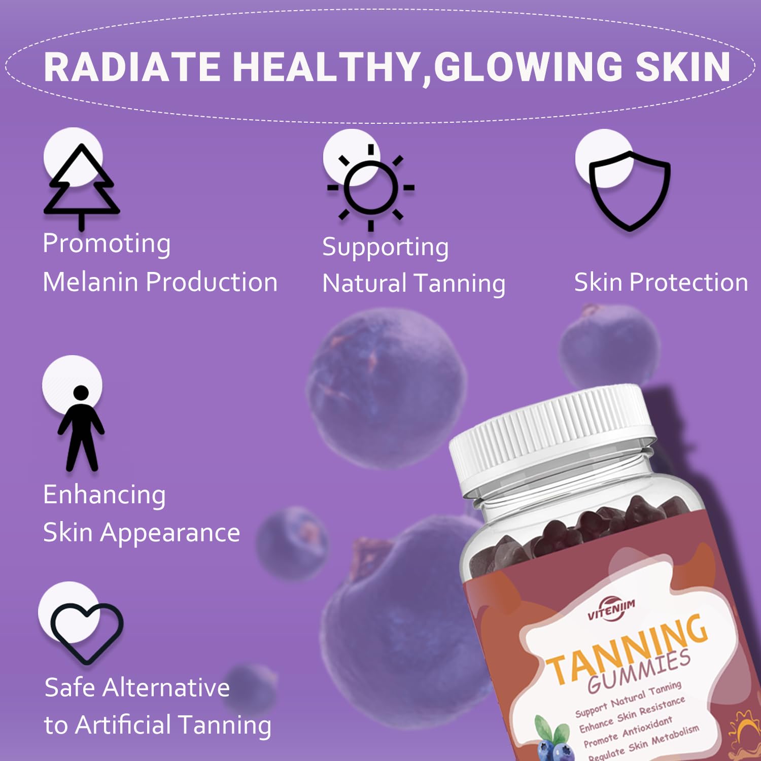 FitEval Tanning Gummies pack shot presents a compact bottle for on-the-go glow.
